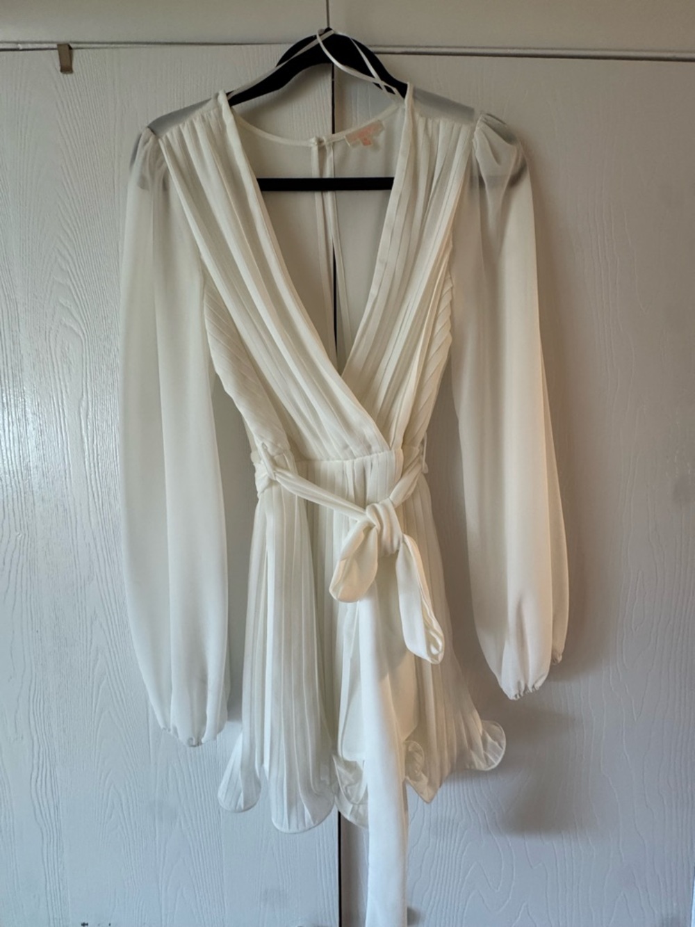 Ivory Wrap Romper with Long Sheer Sleeves